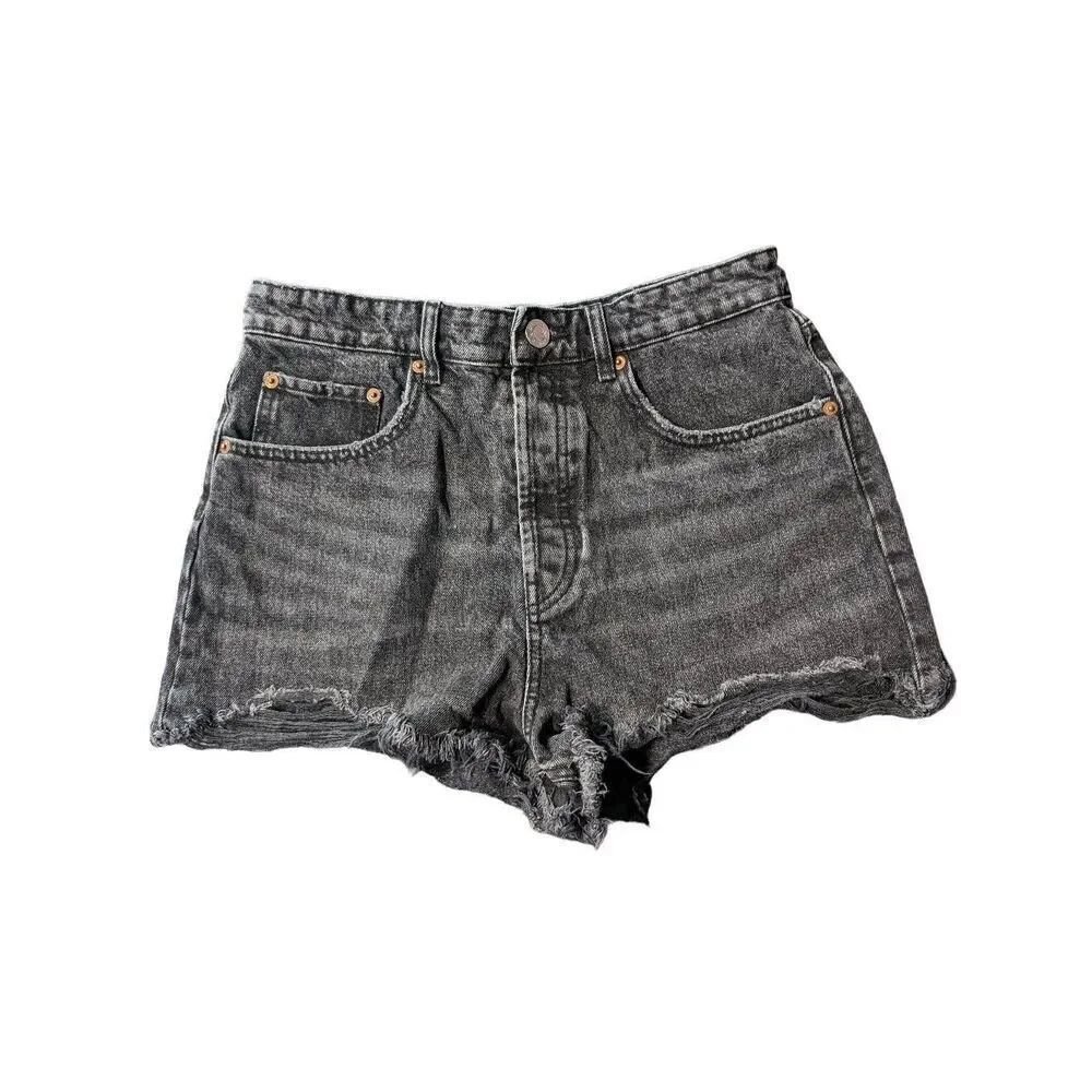 ZARA DISTRESSED DENIM SHORTS BLACK SIZE 8